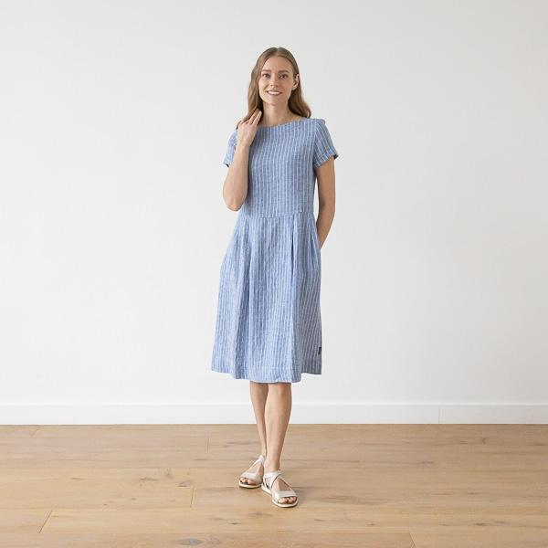 linenme Large Stripe Linen Dress Light Blue Adel