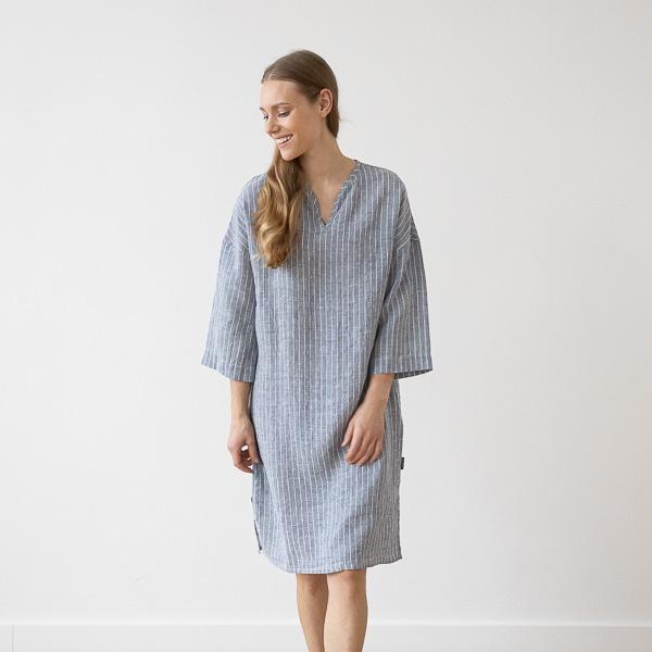 Linenme Large Stripe Linen Tunic Navy Nida