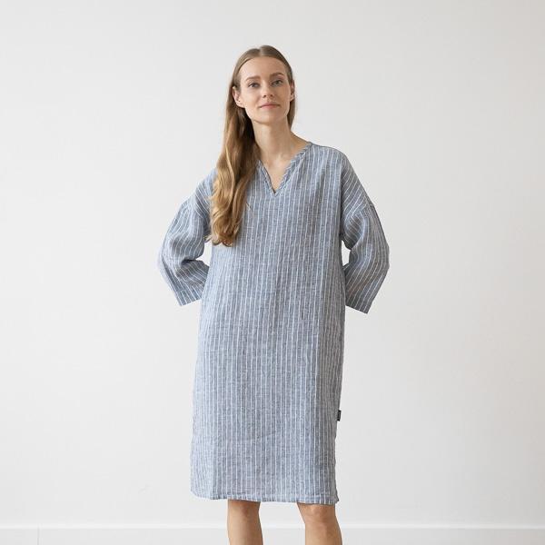 Linenme Large Stripe Linen Tunic Navy Nida