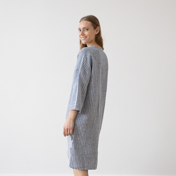 Linenme Large Stripe Linen Tunic Navy Nida