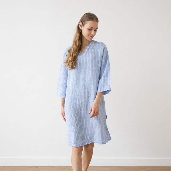 Linenme Large Stripe Linen Tunic Navy Nida