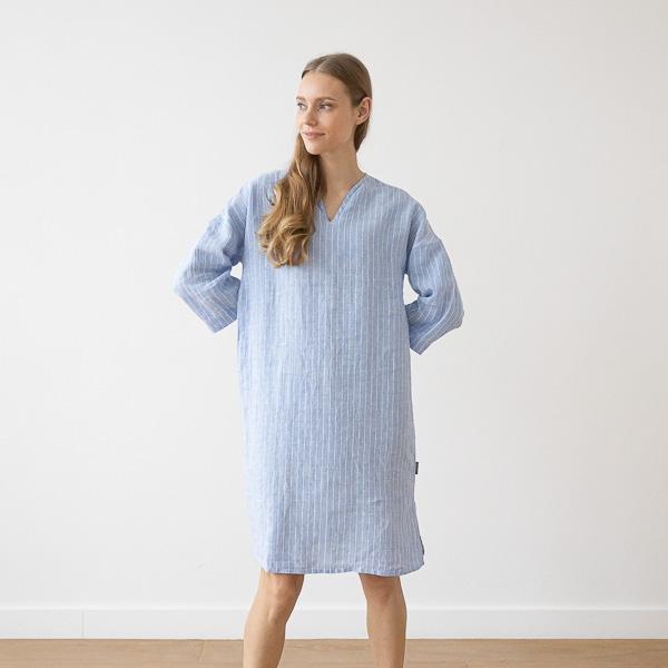 Linenme Large Stripe Linen Tunic Navy Nida