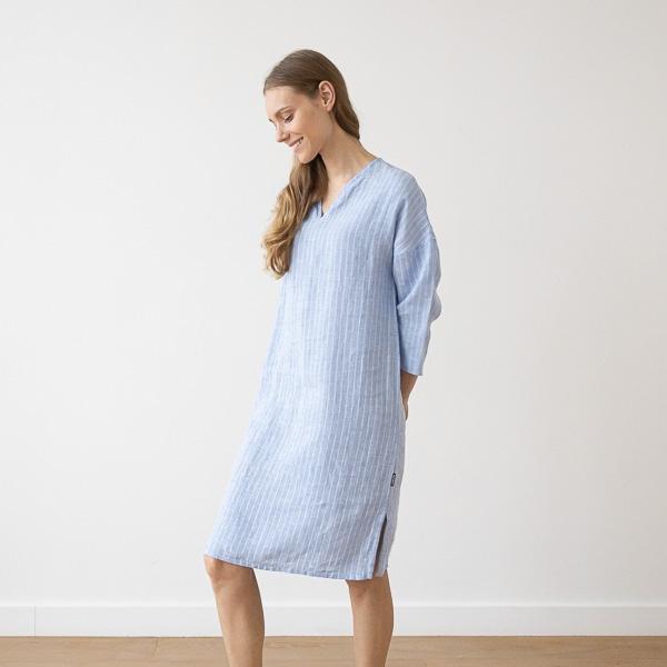 Linenme Large Stripe Linen Tunic Navy Nida