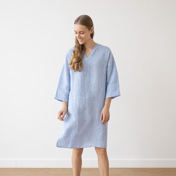 linenme Large Stripe Linen Tunic Navy Nida