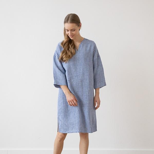 Linenme Large Stripe Linen Tunic Navy Nida