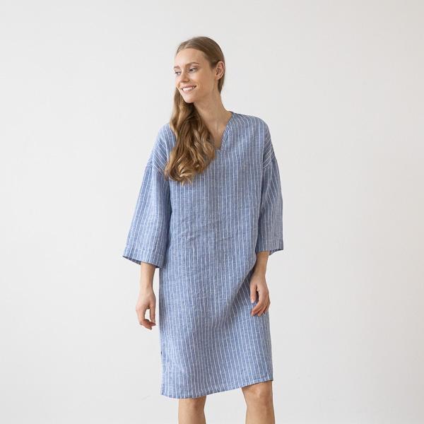 Linenme Large Stripe Linen Tunic Navy Nida