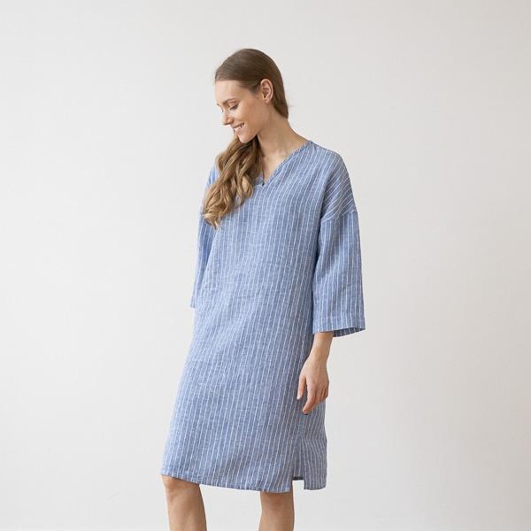 Linenme Large Stripe Linen Tunic Navy Nida