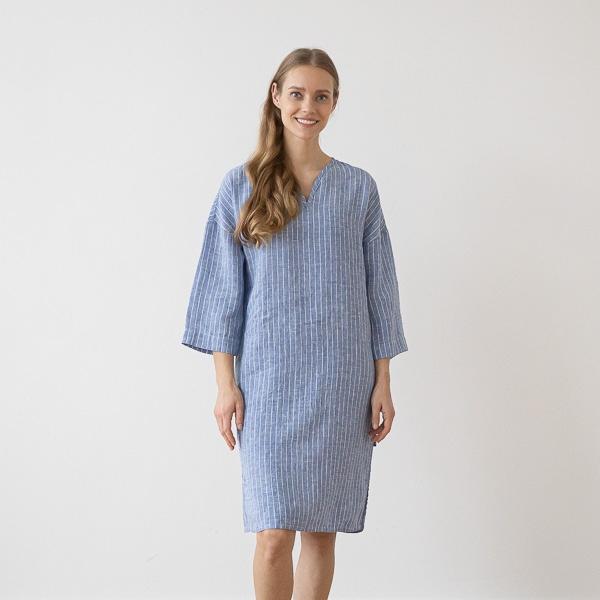 linenme Large Stripe Linen Tunic Navy Nida