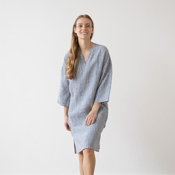 linenme Large Stripe Linen Tunic Navy Nida