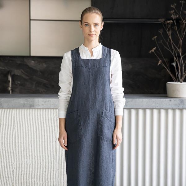 Linenme Linen Back Cross Apron Anthracite Terra