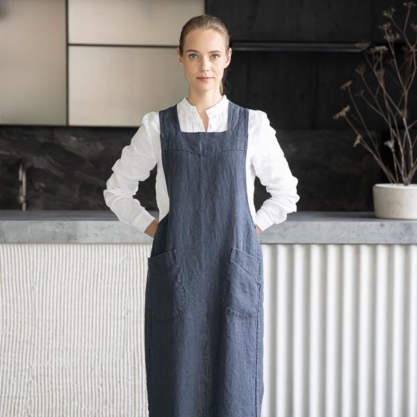 Linenme Linen Back Cross Apron Anthracite Terra
