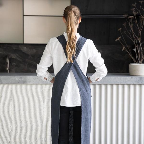 Linenme Linen Back Cross Apron Anthracite Terra