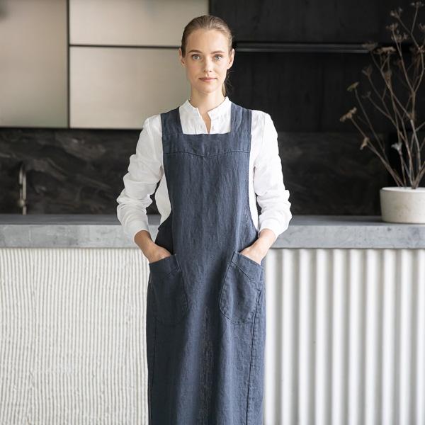 linenme Linen Back Cross Apron Anthracite Terra