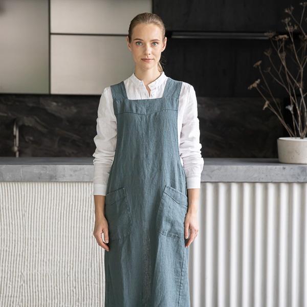Linenme Linen Back Cross Apron Balsam Green Terra