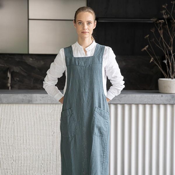 Linenme Linen Back Cross Apron Balsam Green Terra