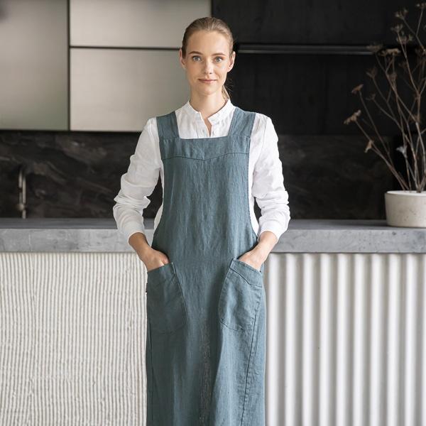 linenme Linen Back Cross Apron Balsam Green Terra