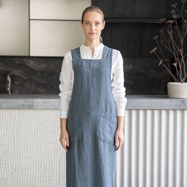 Linenme Linen Back Cross Apron Blue Terra