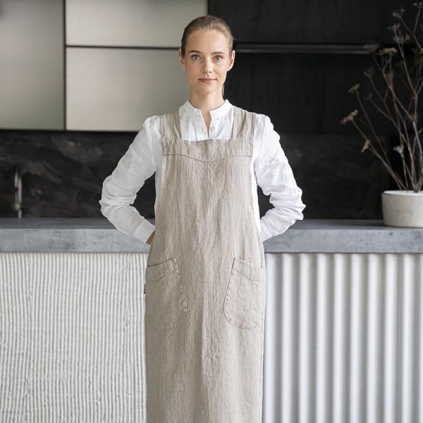 Linenme Linen Back Cross Apron Natural Terra