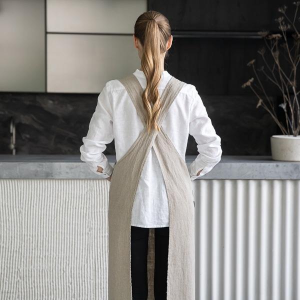 Linenme Linen Back Cross Apron Natural Terra