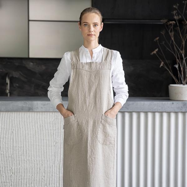 linenme Linen Back Cross Apron Natural Terra
