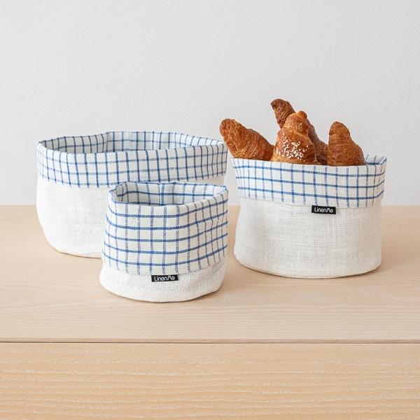 Linenme Linen Basket Graphic Check Off White Blue