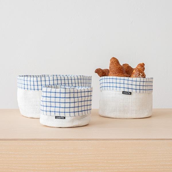 linenme Linen Basket Graphic Check Off White Blue