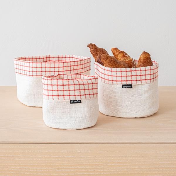 Linenme Linen Basket Graphic Check Off White Red