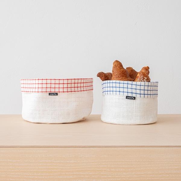 Linenme Linen Basket Graphic Check Off White Red