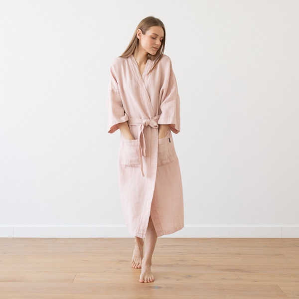 Linenme Linen Bath Robe Washed Waffle