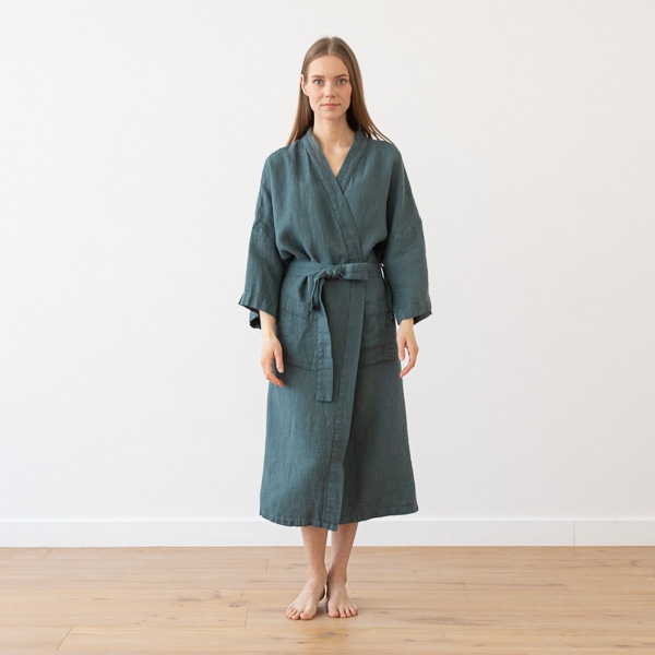 Linenme Linen Bath Robe Washed Waffle