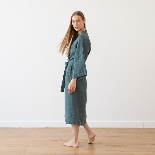 Linenme Linen Bath Robe Washed Waffle