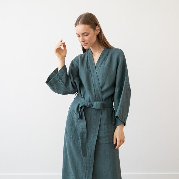 linenme Linen Bath Robe Washed Waffle
