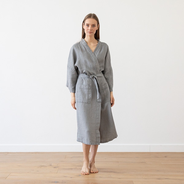 Linenme Linen Bath Robe Washed Waffle