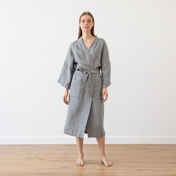 Linenme Linen Bath Robe Washed Waffle