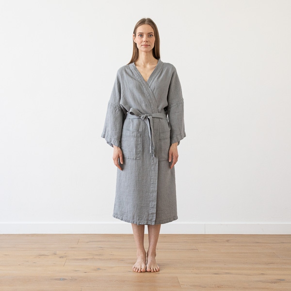Linenme Linen Bath Robe Washed Waffle