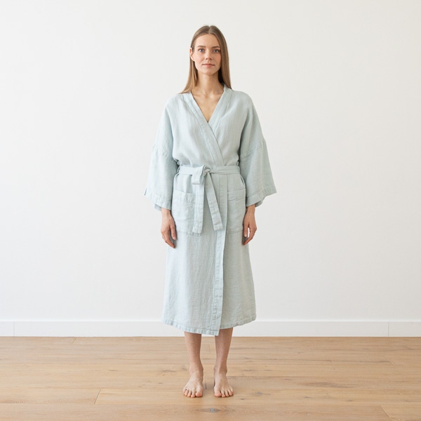 Linenme Linen Bath Robe Washed Waffle