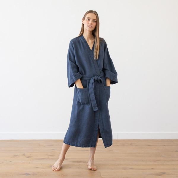 Linenme Linen Bath Robe Washed Waffle