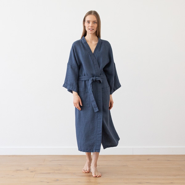 Linenme Linen Bath Robe Washed Waffle