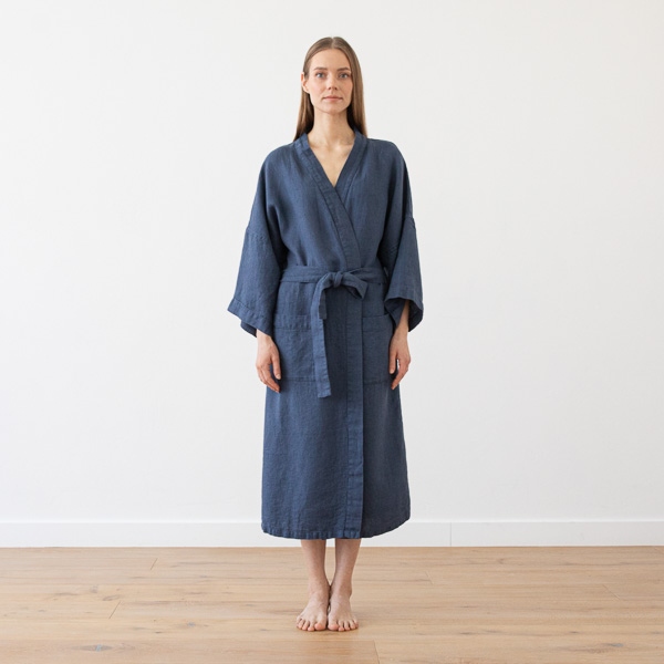 Linenme Linen Bath Robe Washed Waffle