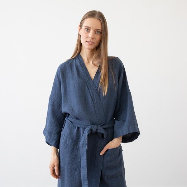 linenme Linen Bath Robe Washed Waffle