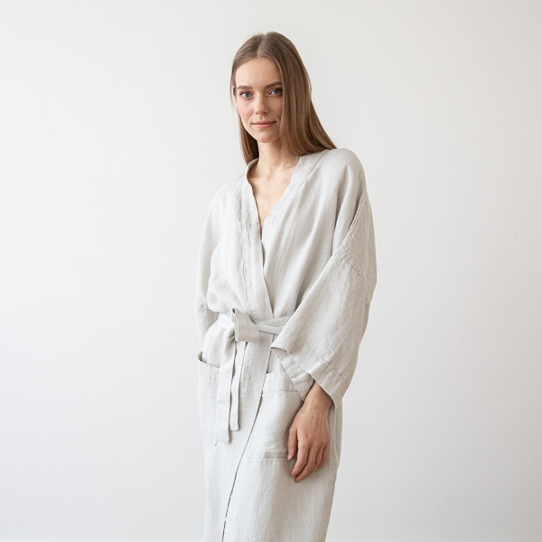 Linenme Linen Bath Robe Washed Waffle
