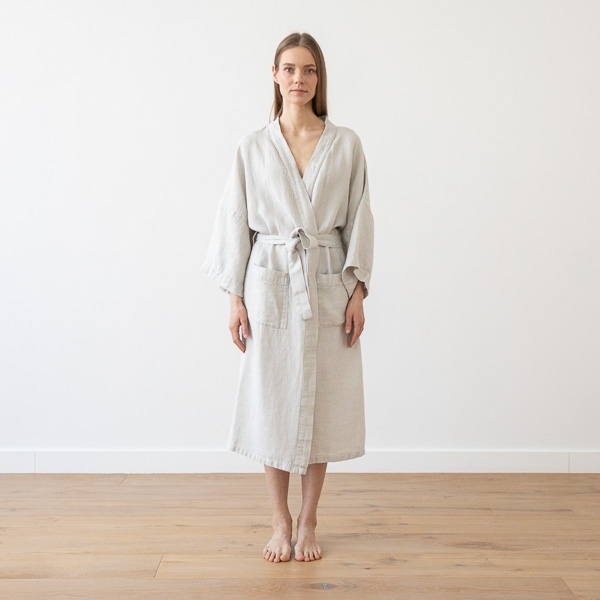 Linenme Linen Bath Robe Washed Waffle