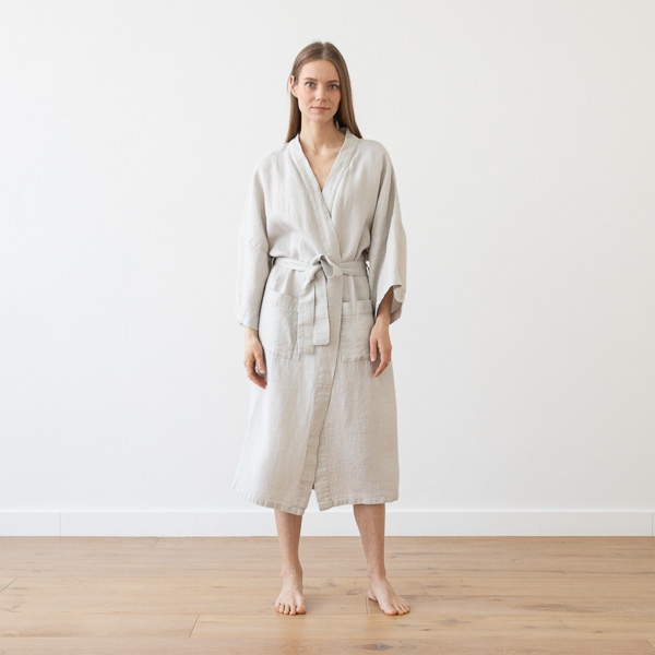 Linenme Linen Bath Robe Washed Waffle