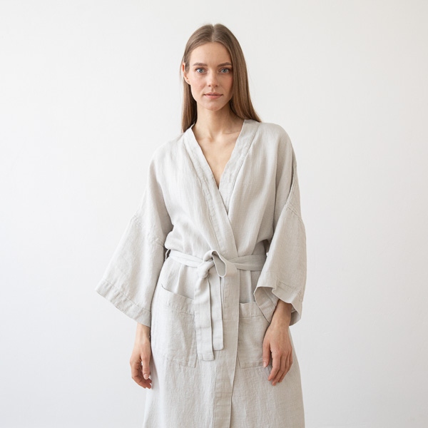 linenme Linen Bath Robe Washed Waffle