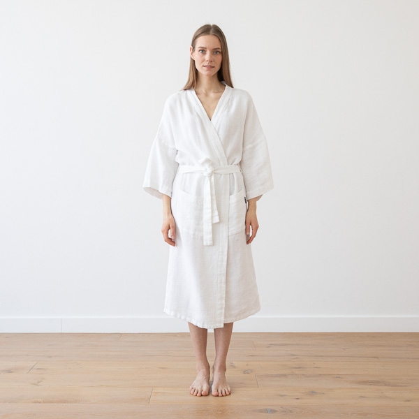 Linenme Linen Bath Robe Washed Waffle