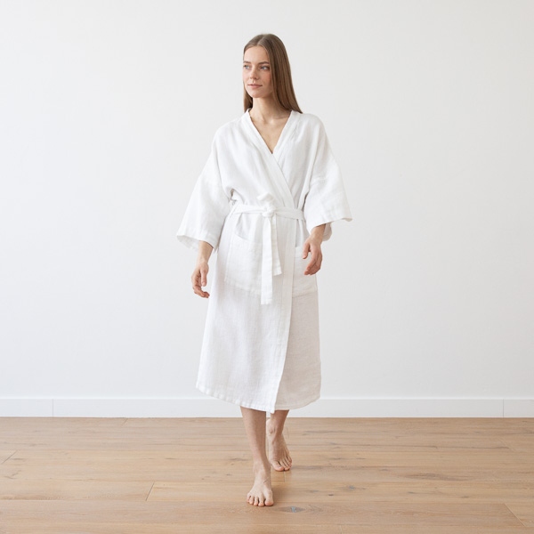 Linenme Linen Bath Robe Washed Waffle