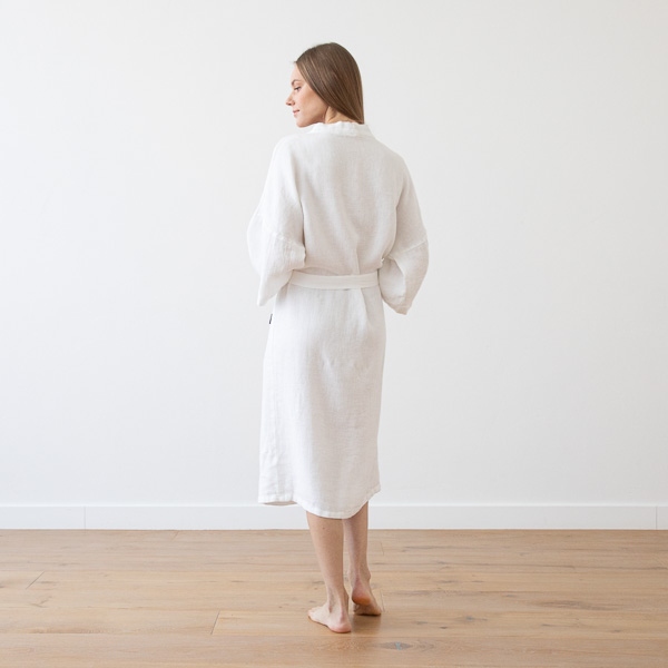 Linenme Linen Bath Robe Washed Waffle
