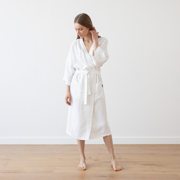 linenme Linen Bath Robe Washed Waffle