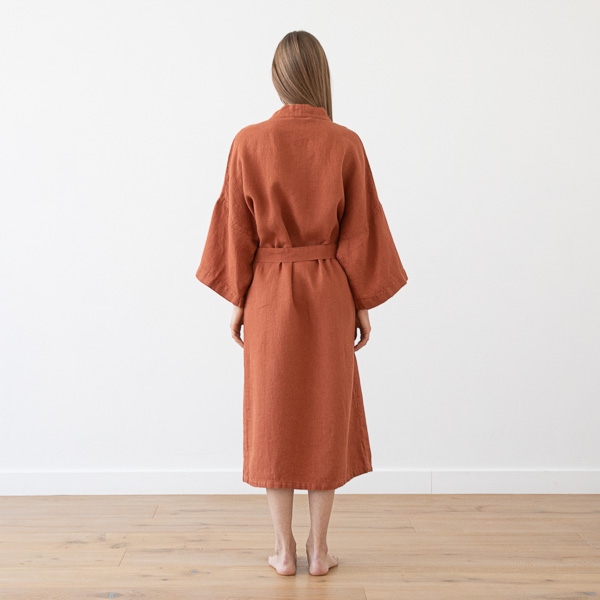 Linenme Linen Bath Robe Washed Waffle