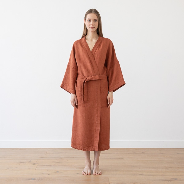 linenme Linen Bath Robe Washed Waffle